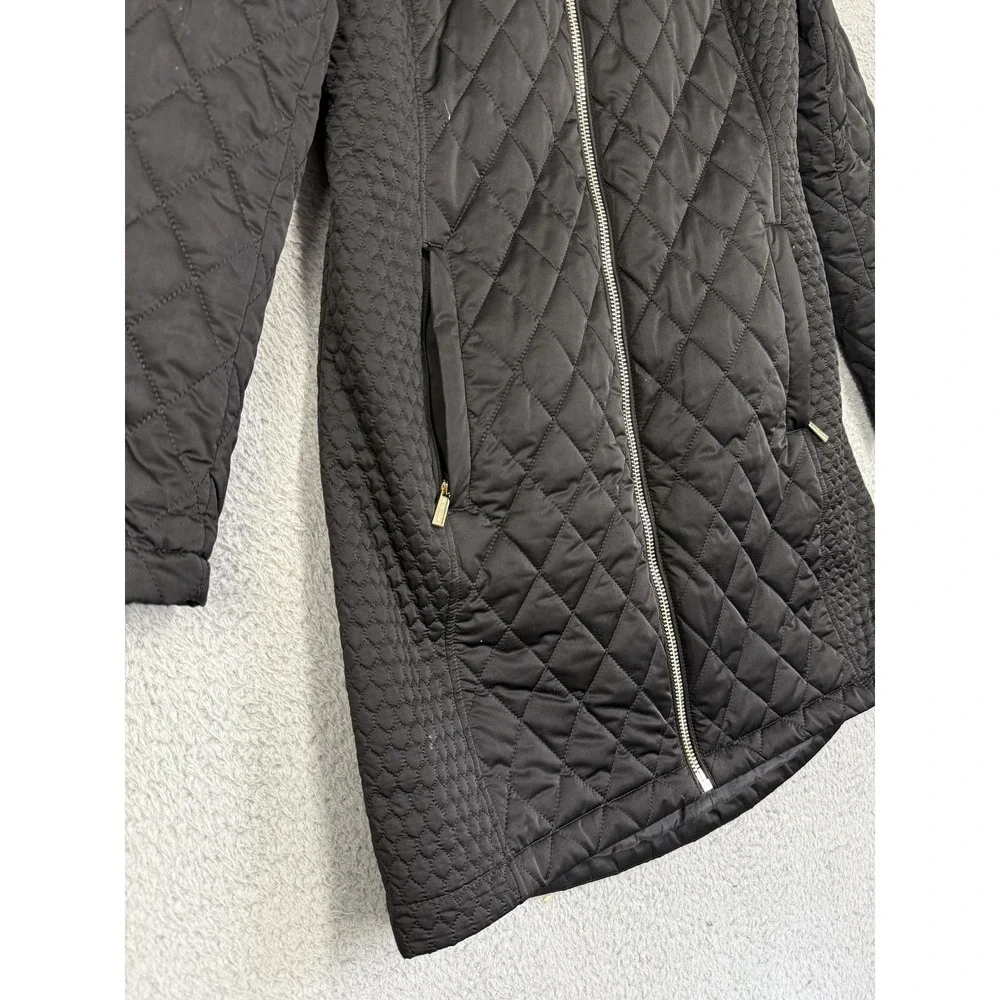Michael Michael Kors Coat Womens Small Black Quilted‎ Hooded Puffer Long Zip